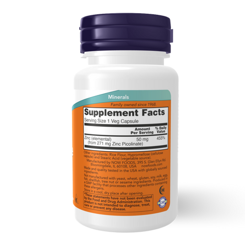 NOW FOODS - ZINC PICOLINATE 50 mg 60 CAPSULES