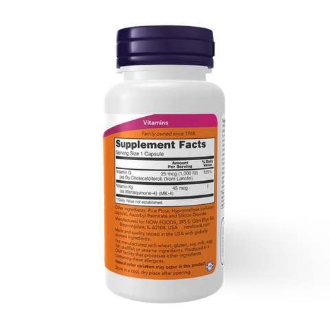 NOW FOODS - VIT D 3 & K2 1000 IU / 45 MCG 120 CAPSULES