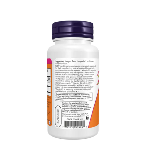 NOW FOODS - VIT D 3 & K2 1000 IU / 45 MCG 120 CAPSULES