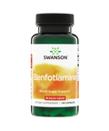 A bottle of Swanson Benfotiamine dietary supplement, 120 capsules, on a solid white background.